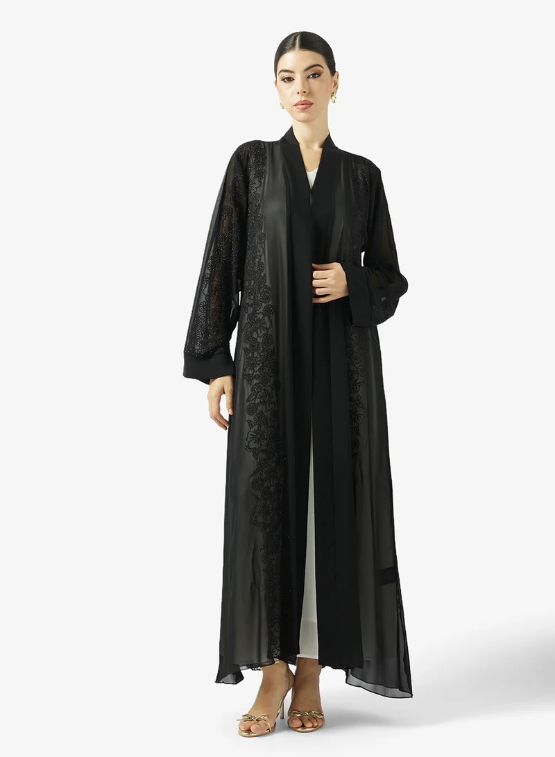 hayas closet  Black Embellished Abaya With Sheila for Women | Best Price UAE